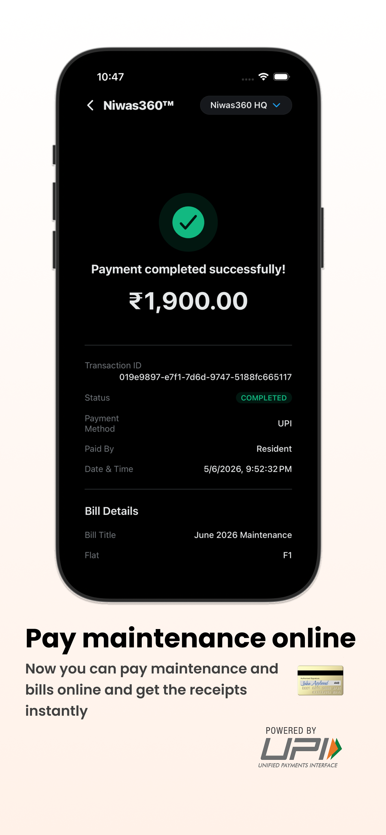 Niwas360 — pay maintenance online with instant receipt